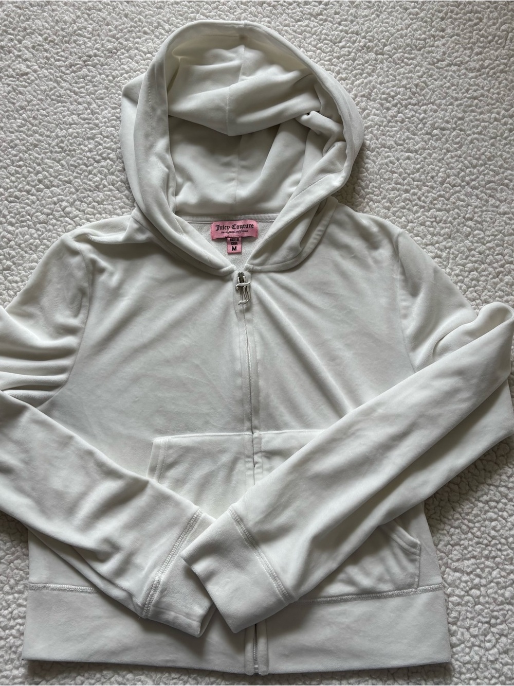 Y2K Juicy Couture White Velour Full Zip Hoodie Jacket M Streetwear Loungewear